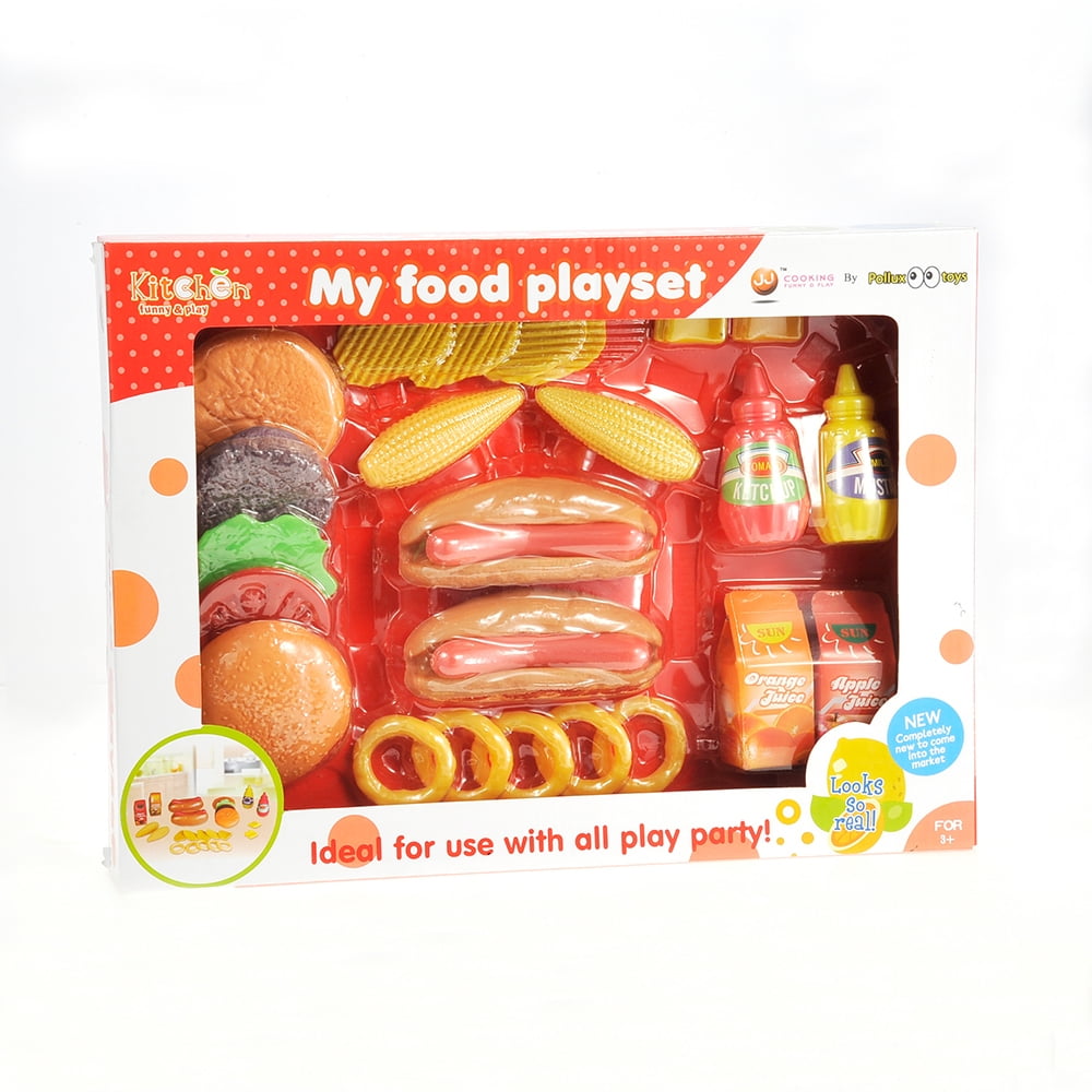 PlayWorld Kitchen Connection Burger & Hot Dog Fast Food Cooking Play Set - Multicolor