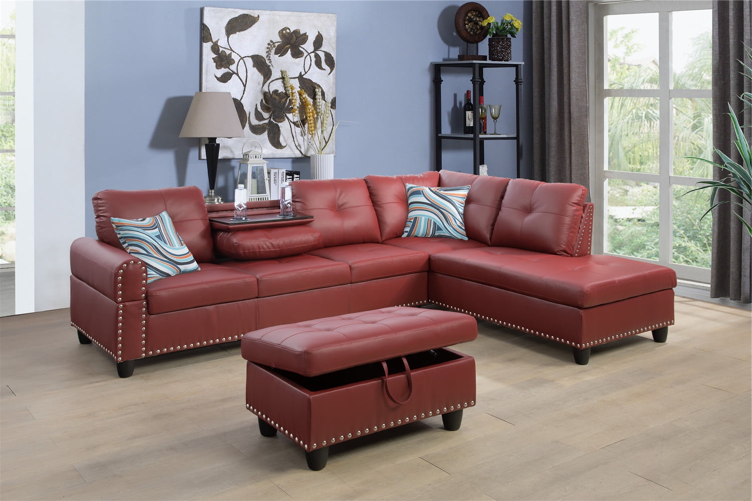 beverley red faux leather sectional sofa