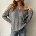 thumbnail image 7 of ClodeEU Women's Crew Neck Cutout Cold Shoulder Cable Knit Long Sleeve Sweater Top,Casual Loose Blouse Gray,Women's Plus XXL, 7 of 7