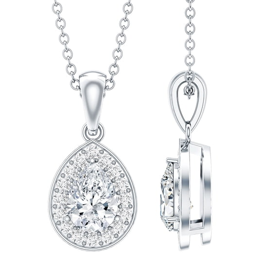 Rosec Jewels Lab Created Diamond Teardrop Pendant with Chain (EF-VS Quality) - Wedding Necklace, 925 Sterling Silver