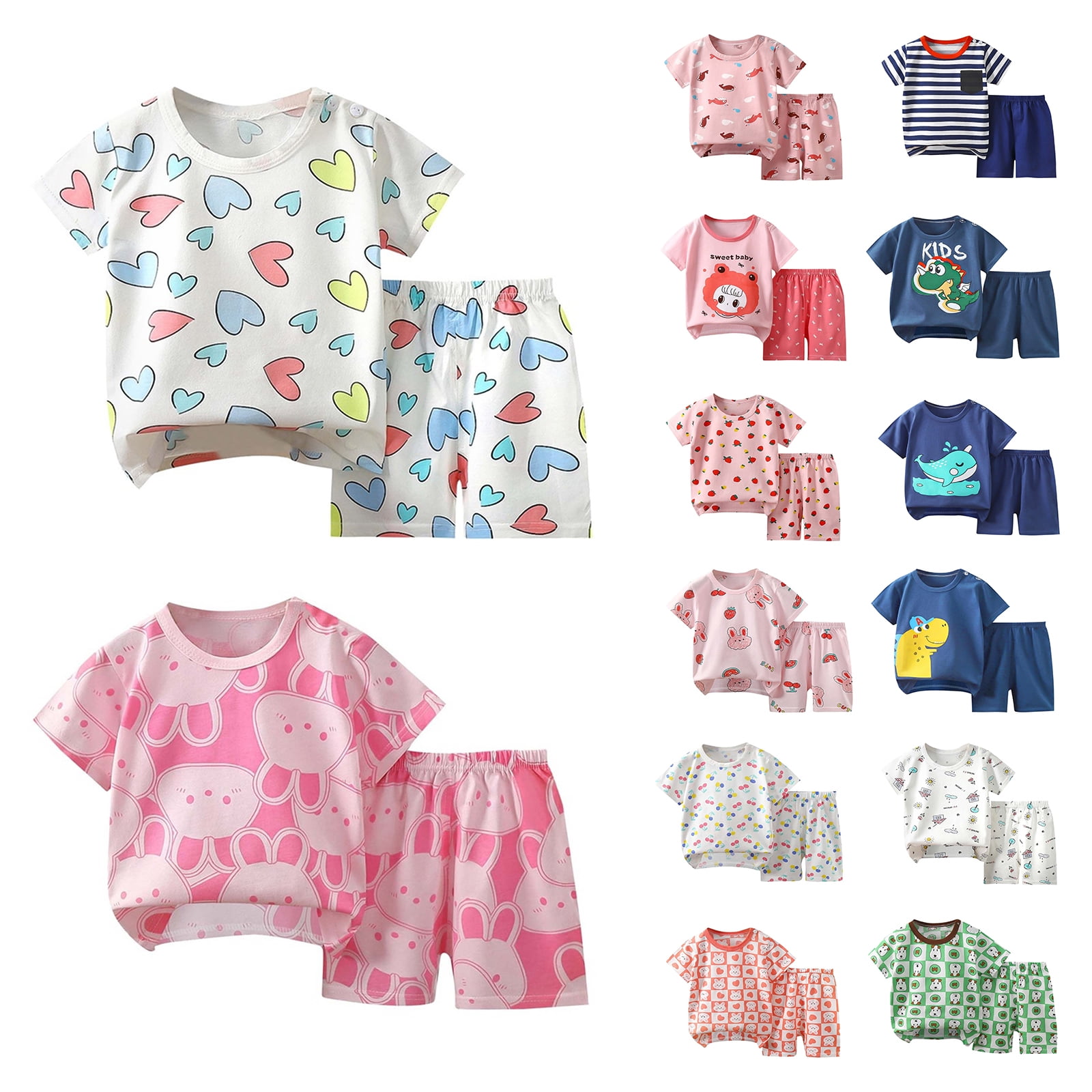Bovxnpu Boys Girls 2 Piece Outfits, Girl Short Set Cute T-Shirt Shorts, Fashion Casual Spring And Summer Children's Short Sleeved Top Shorts Pajamas Set 4 Years