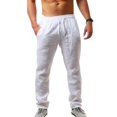 thumbnail image 1 of Pantalones largos de lino y algodón para hombre, calzas transpirables de Color sólido, informales, holgadas, con cintura elástica, estilo Harajuku, 1 of 4