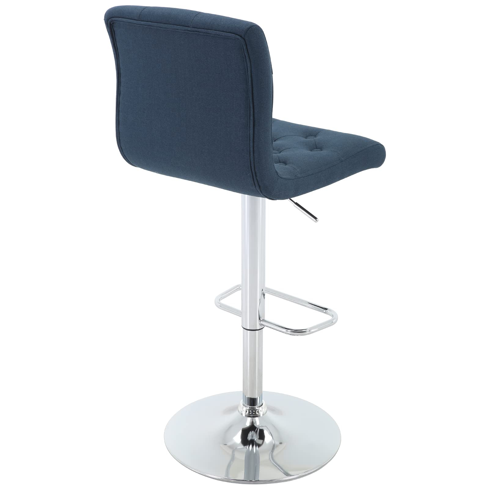 Modern Upholstered Bar Stool with Back Set of 2, Armless 360° Swivel Adjustable Height Linen Padded Bar Chair for Kitchen Island, Dining Room, or Café (Dark Blue)