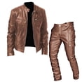 thumbnail image 2 of Blekii Men's Faux Leather Outfit Set, Motorcycle Style Jacket & Pants Combo, Two-Piece Pu Leather Tracksuit, Edgy Casual Wear for Parties, Complete Biker Look Ensemble, Fashion, 2 of 4