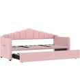 thumbnail image 6 of Upholstered Twin Daybed with Trundle and Charging Ports, Modern Velvet Lounge Bed with Storage Pockets, 6 of 10