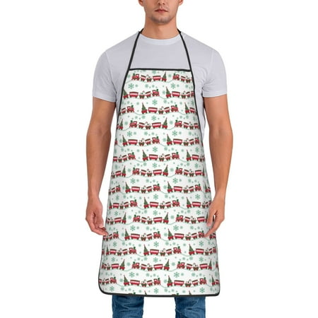 

Naloa 1Pack Adjustable Bib Apron Waterdrop Resistant Cooking Kitchen Aprons for Women Men Chef Christmas Train Print