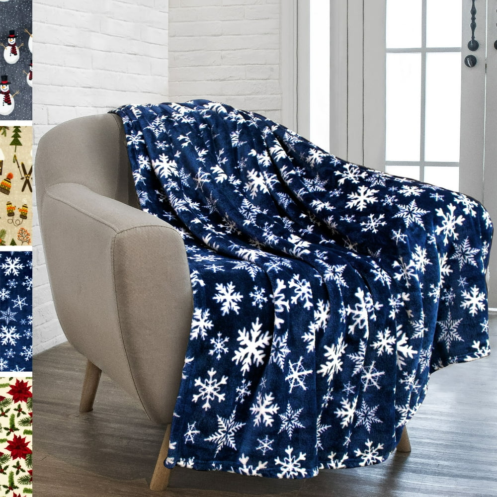 PAVILIA Christmas Throw Blanket Navy Snowflake Christmas Fleece