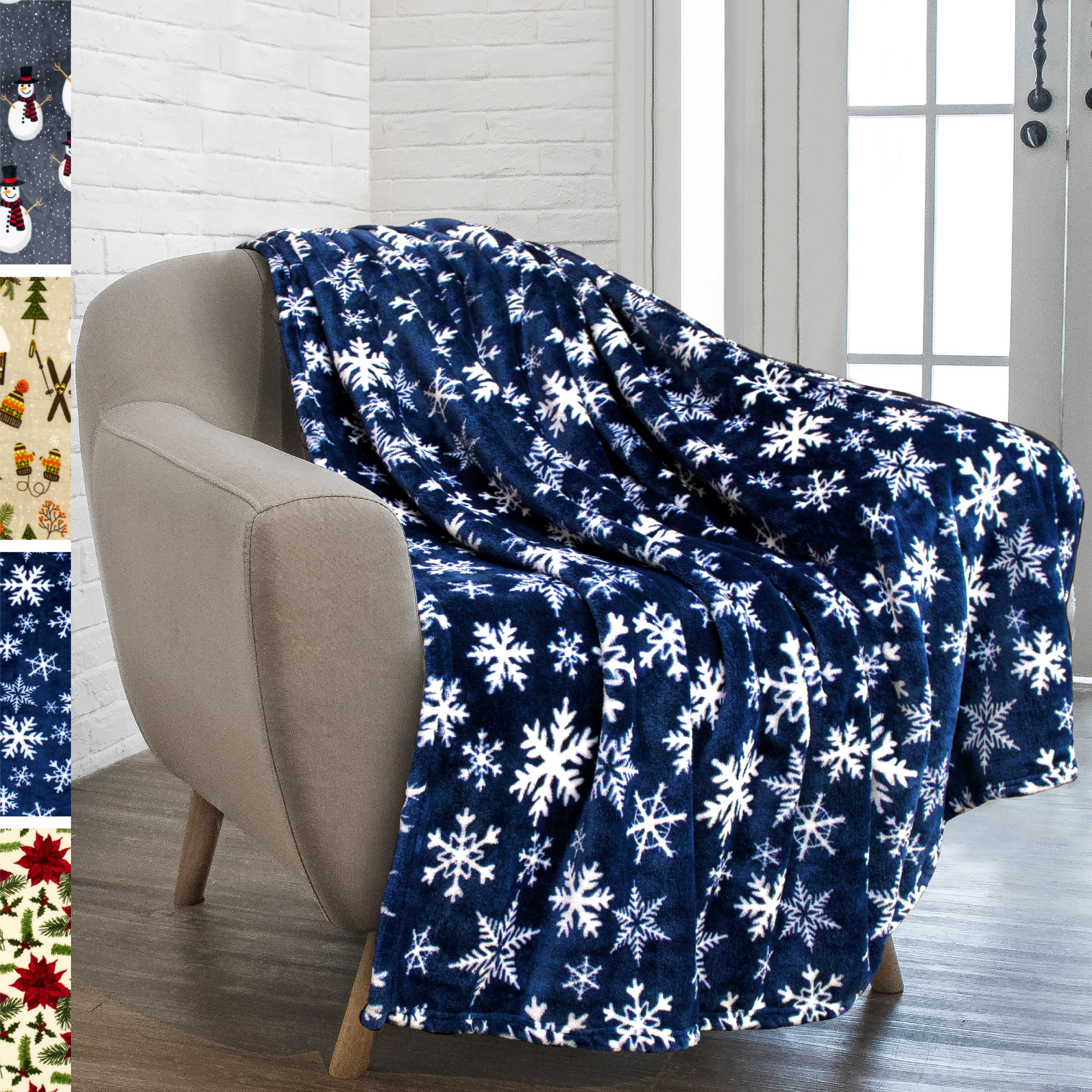PAVILIA Christmas Throw Blanket  Navy Snowflake Christmas Fleece Blanket  Soft, Plush, Warm 