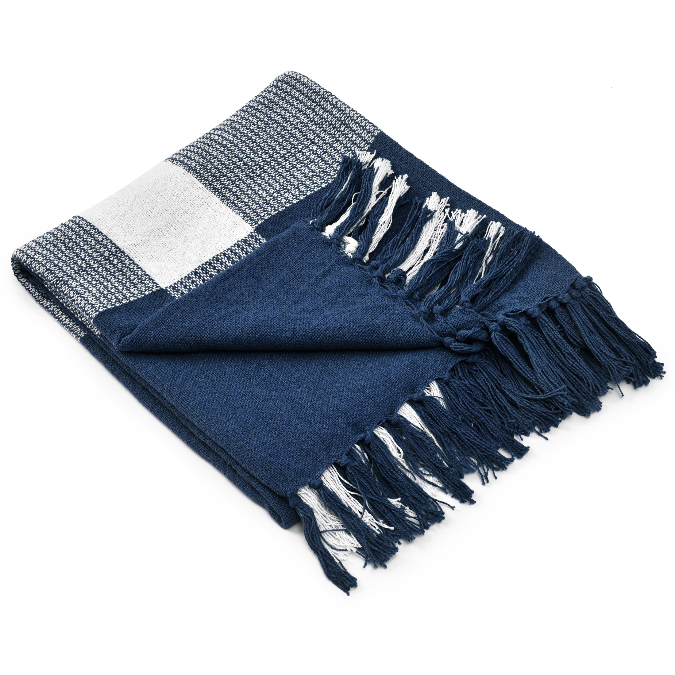 Blue And White Hand Woven 18 X 18 Inch Decorative Cotton Throw