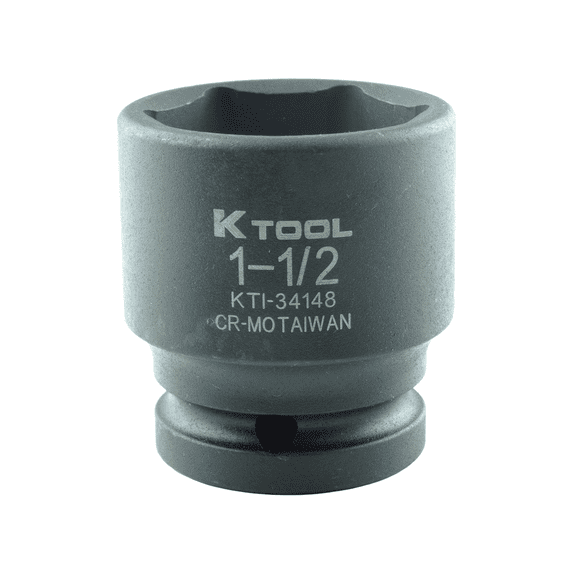 K-Tool 34148 1-1/2 x 3/4" Drive 6pt Frac SAE Short Chrome Impact Socket