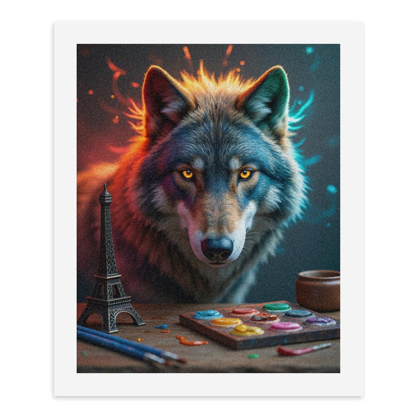 Paint By Numbers Kit for Adults Beginner - Wolf Art Palette Eiffel Night DIY Canvas Painting Kits for Adults, Frameless Paint By Number for Adults for Home Wall Decor 16x20 Inch
