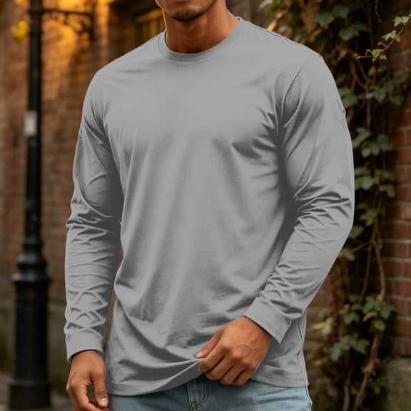 Men's Crew Neck Long Sleeve T Shirts, Soft Breathable Casual Basic Tee, Regular Fit Comfortable Top for Daily Work Athletic Outdoor Wear 12-Gray XXXL