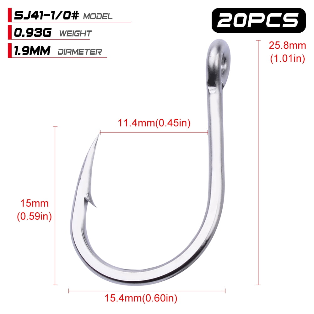 20pcs/lot 1/0-13/0 Strong stainless steel Jigging Hook Jig Big Fishing Hook Saltwater Fish Hook