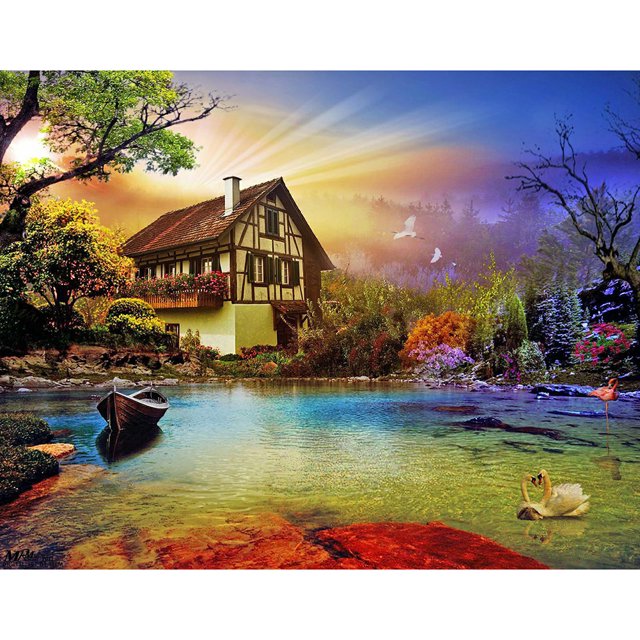 Diamond Painting (DE1695) Kit cuadrado de decoración de paisaje de cabaña (B242 Ganso) 20X30cm FLhrweasw Nuevo