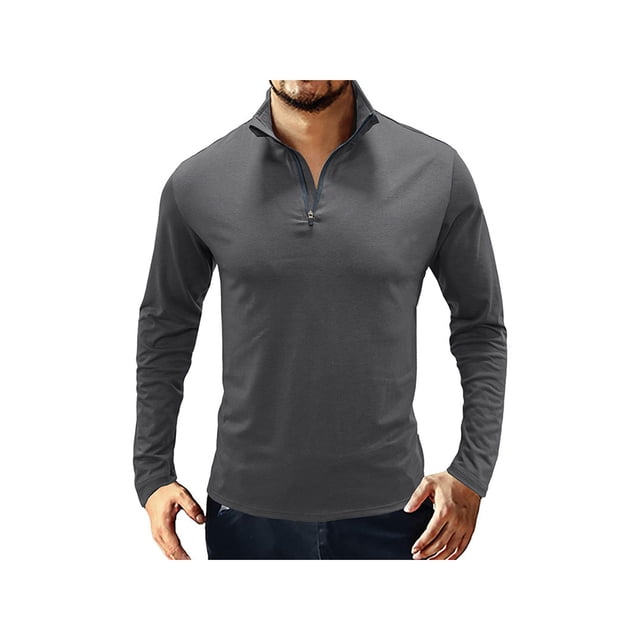 SAYOO Camiseta de manga larga para hombre, cuello alto, color sólido, jersey con escote de cremallera suave, tops informales ajustados para hombre SAYOO S M L XL XXL