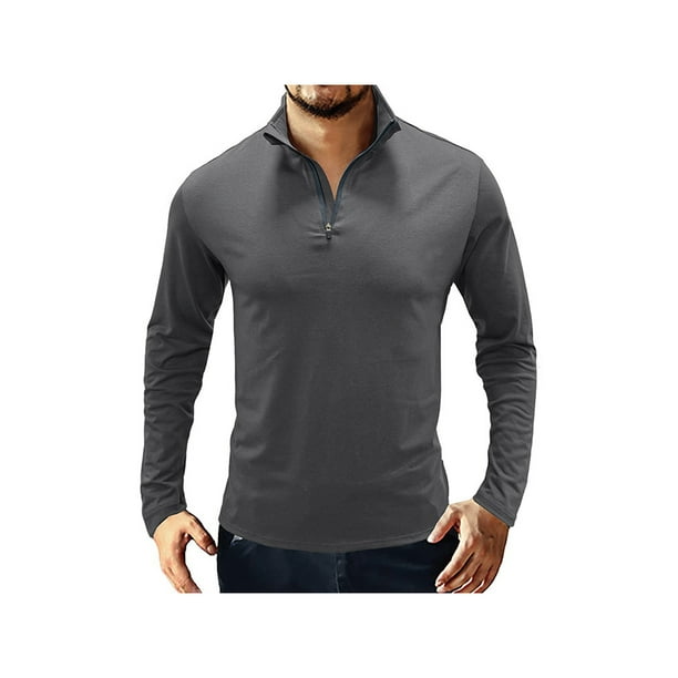 Sunloudy Camiseta de manga larga para hombre, cuello alto, color sólido, jersey con escote de cremallera suave, tops informales ajustados para hombre Sunloudy S M L XL XXL