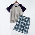 thumbnail image 3 of Men's Pajama Set Crewneck Colorblock Raglan T-Shirt and Plaid Shorts Soft Comfy Sleep Sets, 3 of 3