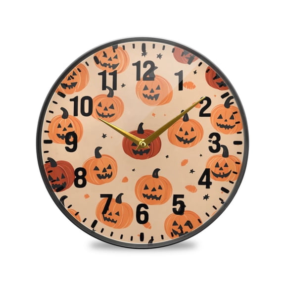 Yayeee Wall Clock Battery Operated 9.5" Silent Quartz Non-Ticking for Living Room Decor, Colorful Halloween Pumpkin Pattern