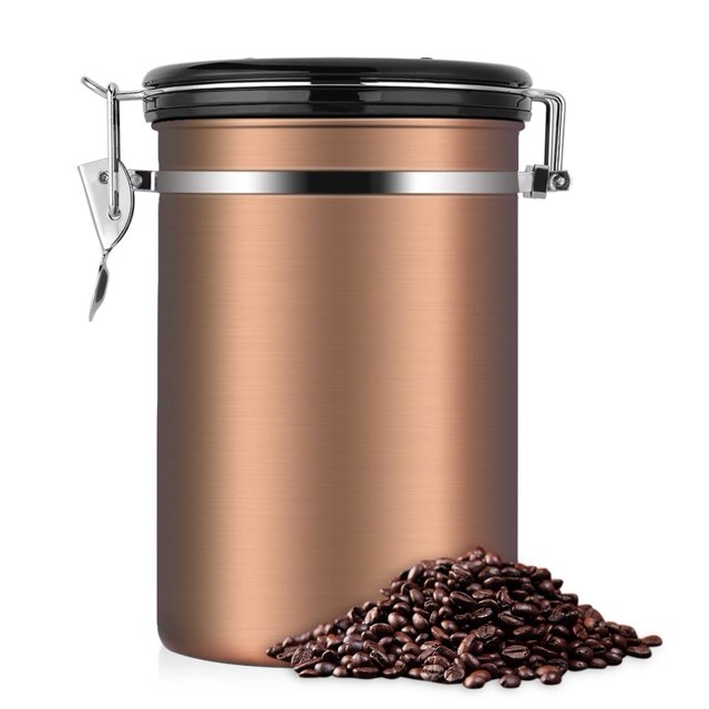 WALFRONT Coffee Container Large Airtight Stainless Steel Black Kitchen Sotrage Canister for Coffee