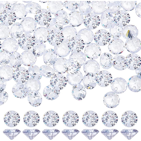 200PCS Cubic Zirconia Beads with 1mm Hole Diamond Pendants Clear Rhinestone Charms for Necklace Earring Bracelet Jewelry Making 6mm