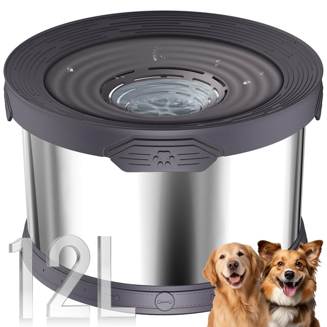 Cuenco de agua para perros UPSKY de acero inoxidable, 12 litros, sin derrames, gris