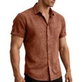 thumbnail image 2 of Men's Short Sleeve Button Down Shirts Big & Tall Breathable Textured Casual Shirt Summer Lightweight Quick Dry Beach Vacation Hippie Yoga Top Curved Hem, 2 of 10