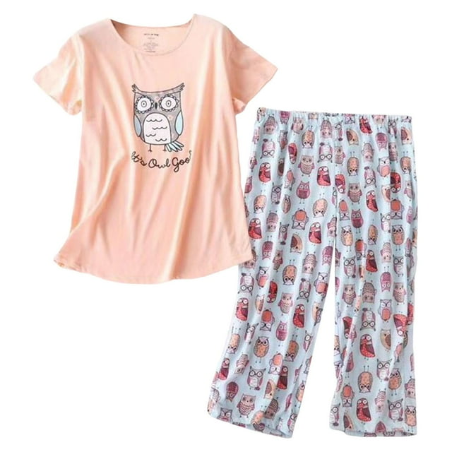 Kcodviy Ensemble de Pyjama en Coton pour Femmes Ensemble de Pantalons de Pyjama pour Femmes Haut à Manches Courtes Capri Ensemble de Pyjama pour Femmes Shorts Pantalons Vêtements de Nuit Grande Taille