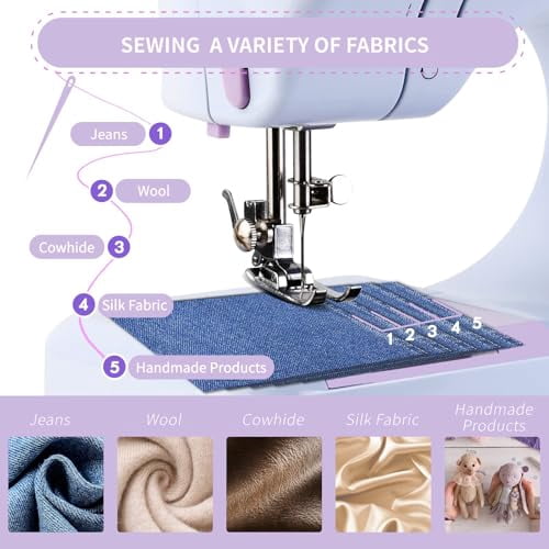 Beginner-Friendly Sewing Machine,12 Built-In Stitches,2 Speeds,Foot Pedal,Portable Design With Sewing Kit (Purple)