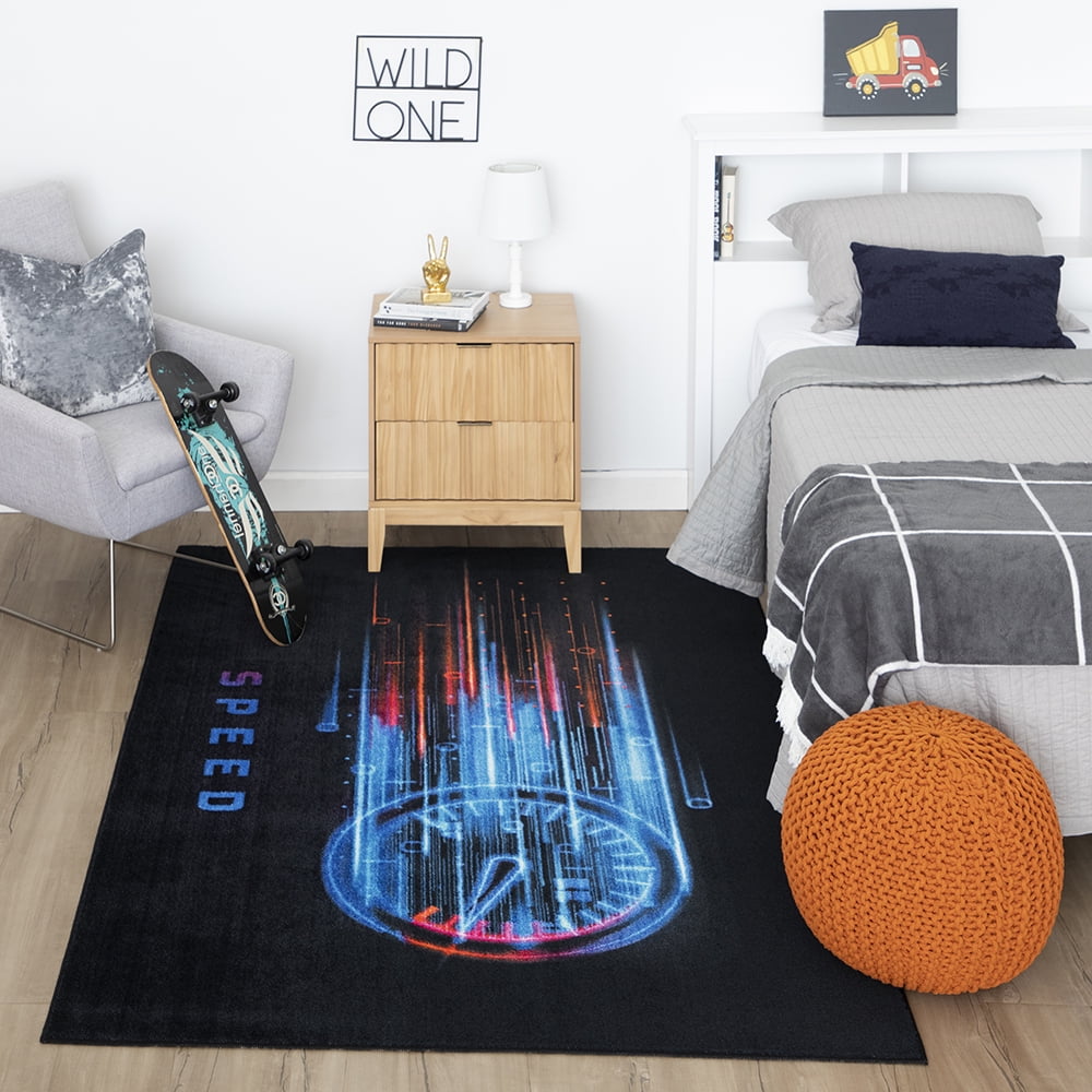 Mohawk Home Need For Speed Printed Indoor Area Rug in Black, 3'4"x5'