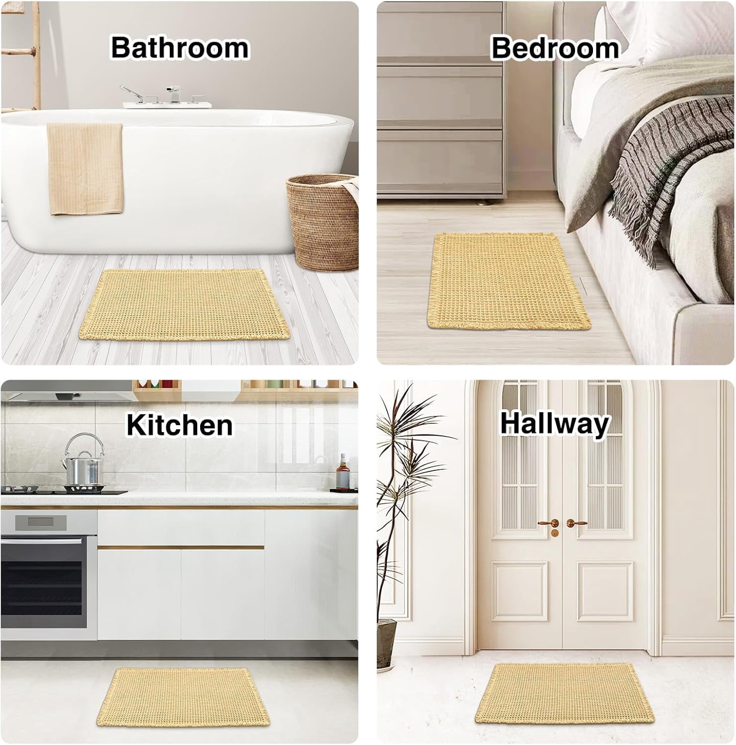 Bathroom Rugs, Absorbent Non Slip Bath Rugs, Machine Washable Bath Mats for Bathroom Floor, Tub and Shower,Beige 17x24"