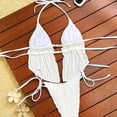 thumbnail image 5 of LEKWK Textured Bikini Sets for Women 2 Piece Halter Neck Swimsuit Shell Detail Split Front Top Tie Side Cheeky Bottom Boho Vacation Beach Outfits, 5 of 7