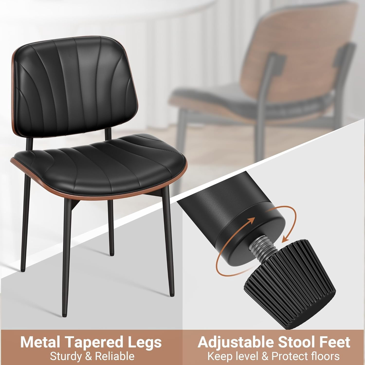 LainTene Modern Dining Room Chairs Set of 4, Faux Leather and Bentwood Design with Metal Legs, Ideal for Kitchen or Dining Space