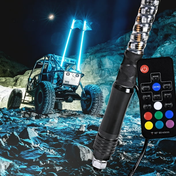 4ft Spiral LED Whip Lights w/Flag [21 Modes] [20 Colors] [Wireless