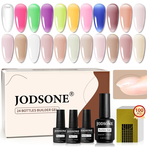 Kit de gel Nail Builder JODSONE, 22 unidades con base y capa superior y pegatinas