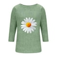 thumbnail image 5 of 3/4 Sleeve Ribbed Knit Tops for Women Daisy Printed Loose Crew Neck Tee Shirts Dressy Casual Pullover Going Out Graphic Blouse, 5 of 6