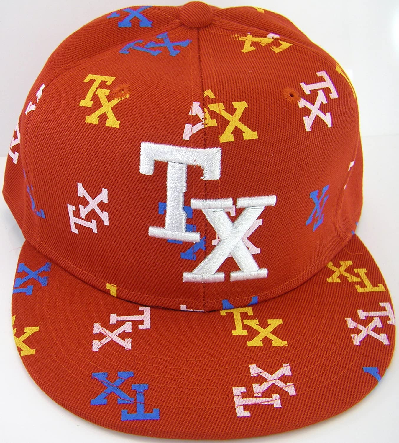 Texas Men's Fitted Flat Brim Baseball Caps (Orange Pinstripe, X-Large) 