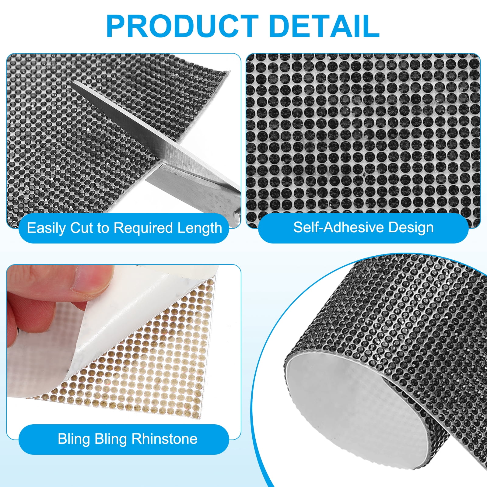 2 Pcs Bling Crystal Rhinestone Sheet, 9.4"x7.9" Self Adhesive Rhinestone Gem Stickers for DIY Crafts Gifts Phone Car Decorations, Black