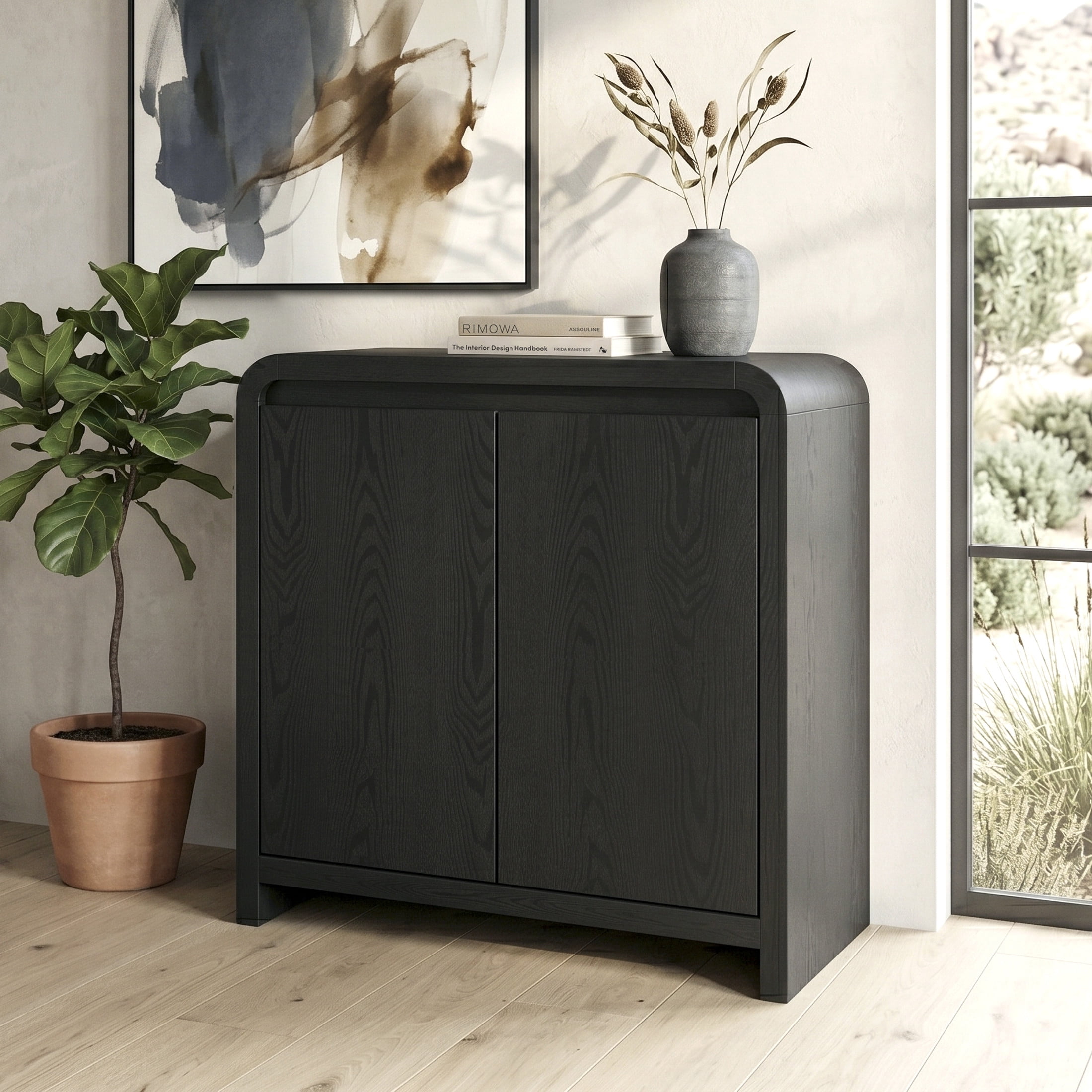 Evelyn&Zoe Modern/Contemporary 32" Wide Black Grain Accent Cabinet