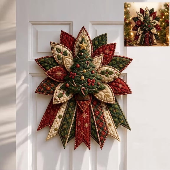 Christmas Tree Quilted Door Hanger Sewing Kit, Patchwork Hanging Decor, Charming DIY Patchwork Hanging Decor, Festive Hand‑Sewn 3D Padded Patchwork Fabric Kit