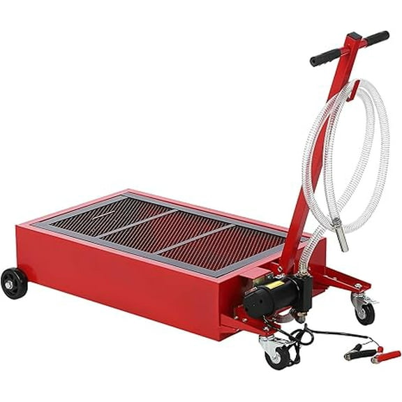 Low Profile Oil Drain Pan, 20 Gallon Oil Drain Pan with Pump, Oil Change Pan with 180W Electric Pump, 8Ft Hose & Folding Handle, Rolling Oil Drain Cart for Trucks, Buses, RVs