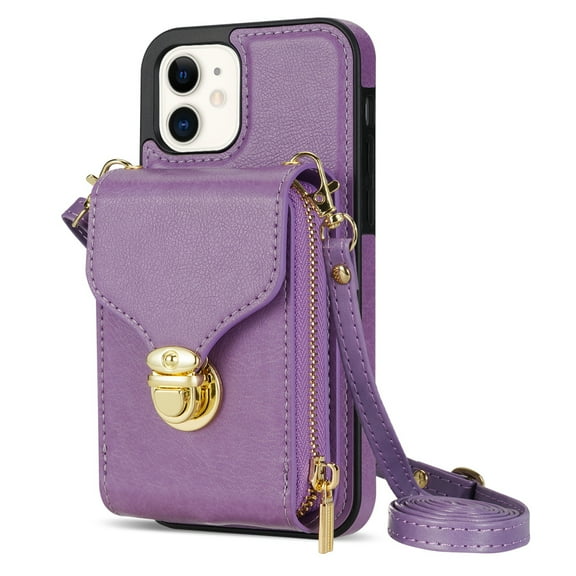 Dteck Wallet Case For iPhone 11, Crossbody Zipper Wallet Case with Credit Card Holder Slot Purse Leather Protective Case Cover For Apple iPhone 11 6.1 inch 2019, Purple