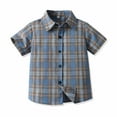 thumbnail image 2 of USNSM Summer Boys' Plaid Short-Sleeved Button Shirt Middle and Small Children's Casual Outerwear Blouse Short Sleeved Lapel Shirt Navy 5-6 Years, 2 of 9