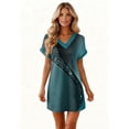 thumbnail image 6 of Women's Fashion Floral Print V-Neck Short Sleeve Casual Dress with Pocket, Pullover Summer Dress, Lightweight Comfort Fit, Stylish Ladies Clothing,Turquoise,L, 6 of 8