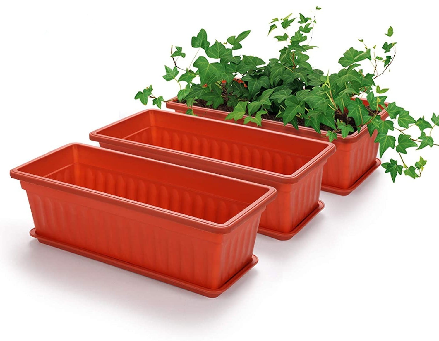 3 Pcs 17 Inch Window Box Planter, Happon Plastic Rectangular Windowsill