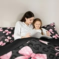 thumbnail image 5 of Manfei Cartoon Princess Bowknot 7 Pieces Bedding Comforter Set for Teens, Black Pink Ribbon Full Bedding Set, Romantic Leopard Print Reversible Fitted Sheet Flat Sheet, Luxury Bedroom Decor, 5 of 8