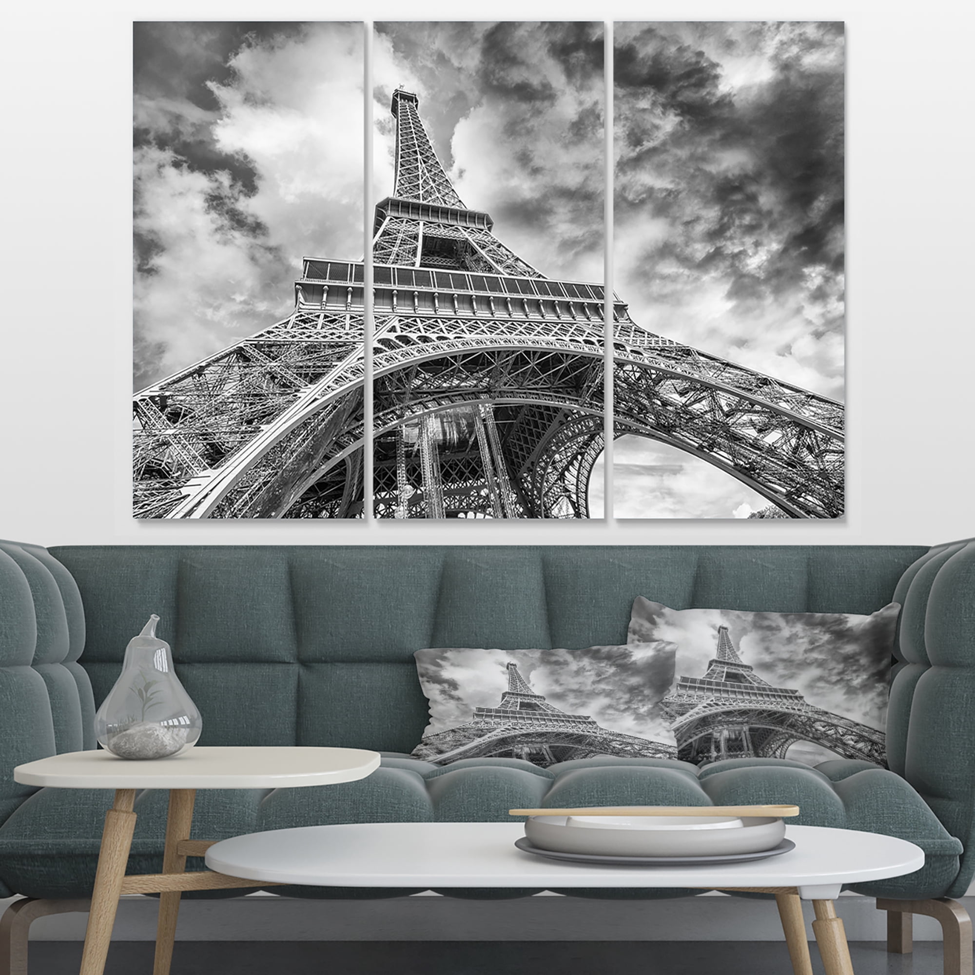 Designart 'Black and White View of Paris Paris Eiffel Tower ' Cityscape Canvas Print