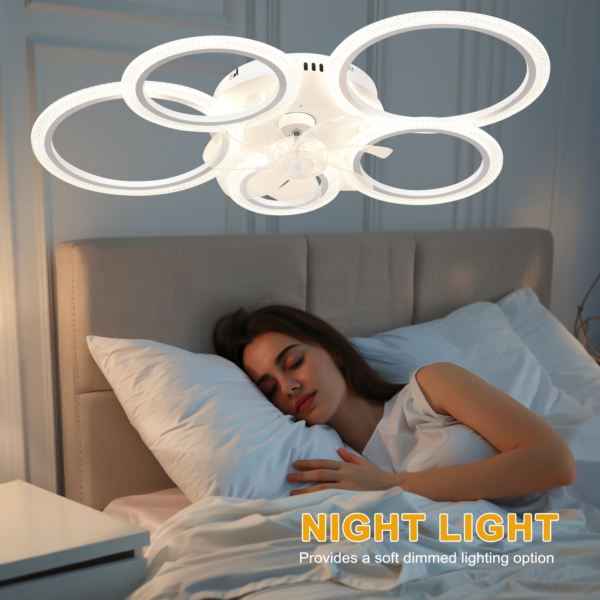 Garwarm 31.49 in. Modern Bubble Ceiling Fan with Lights, 5-Ring Low Profile Flush Mount Fan Light with Remote Control, 3 Color Temperatures, 6 Speeds for Living Room