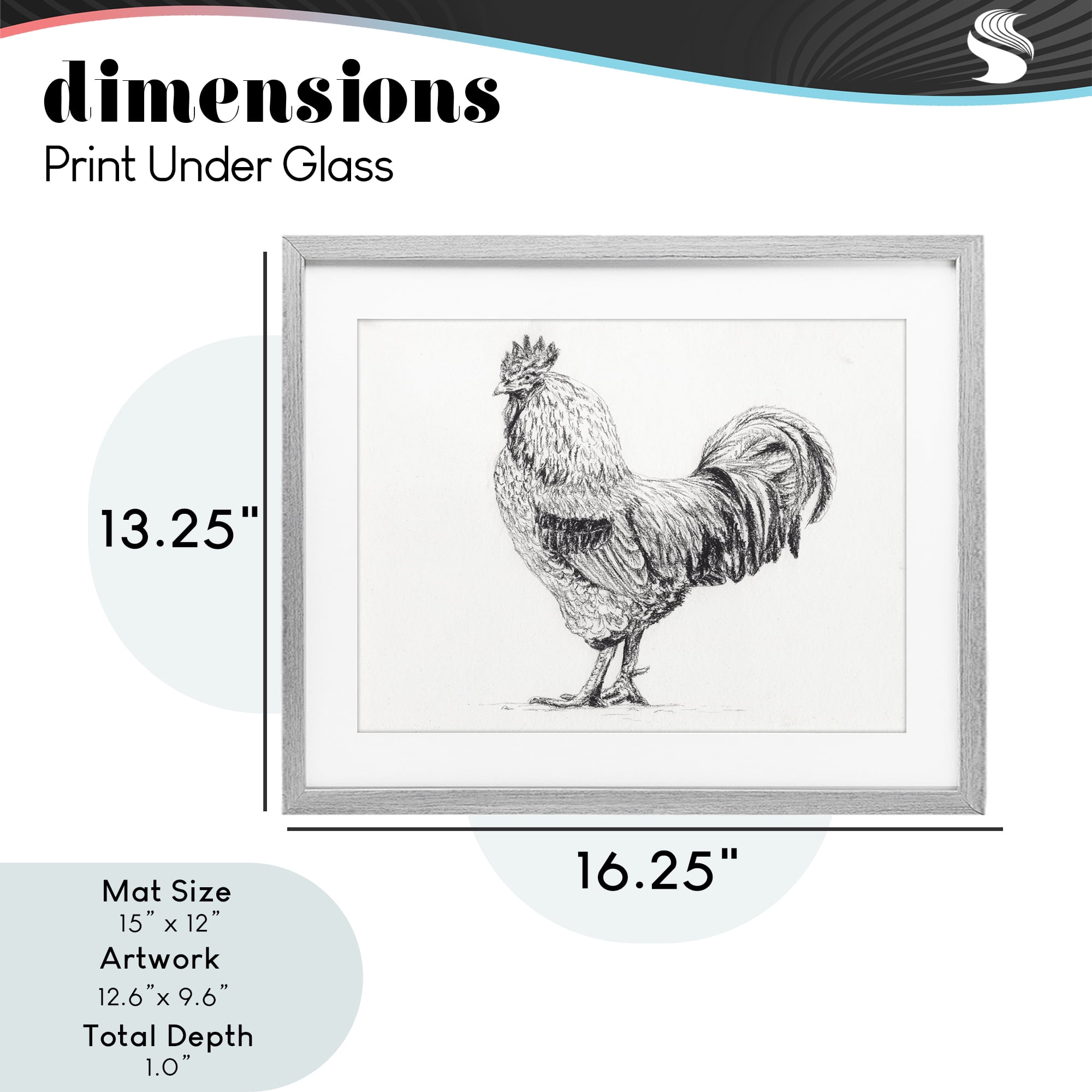 Stupell Industries Rooster in Charcoal Gray Framed Print Under Glass, design by Leah Noel Art