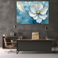 thumbnail image 5 of Mudket White Magnolia Flower on blue Marble with Gold Canvas Wall Art, Framed Floral Print, Ready to Hang Wall Decor for Living Room Office, Modern Abstract Artwork - 12"L x 8"W, 5 of 10