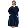 thumbnail image 4 of Wearable Blanket Hoodie for Women Fleece Hooded Blanket Sweatshirt Warm Cozy with Pocket Blue One Size, 4 of 7